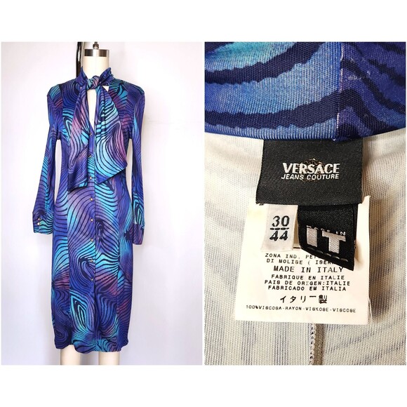 Vintage VERSACE Dress Abstract Psychedelic Dress - Italian High End Designer XS - Picture 1 of 10